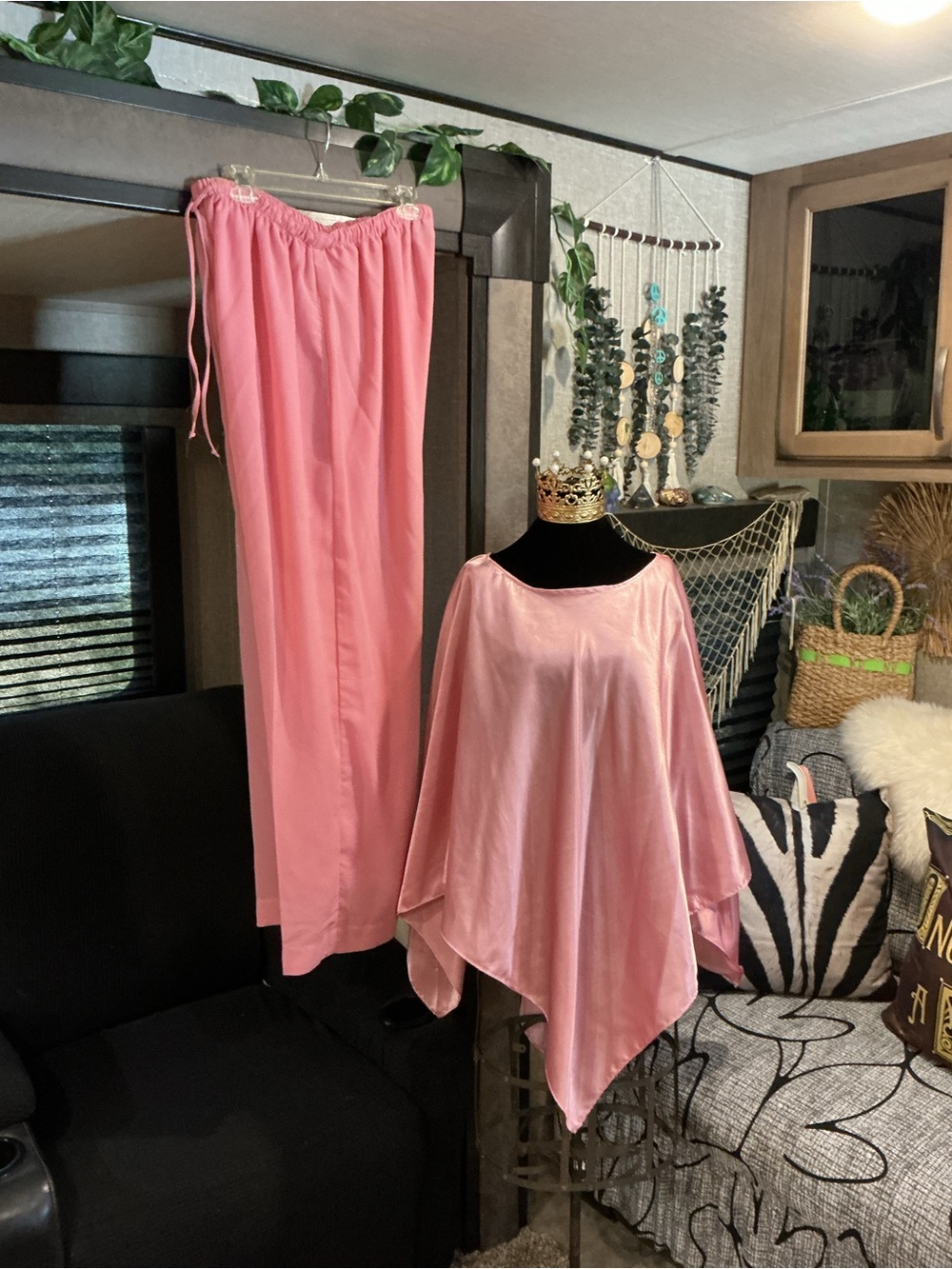 Ashro Satin Two-Piece Poncho & Pants Set